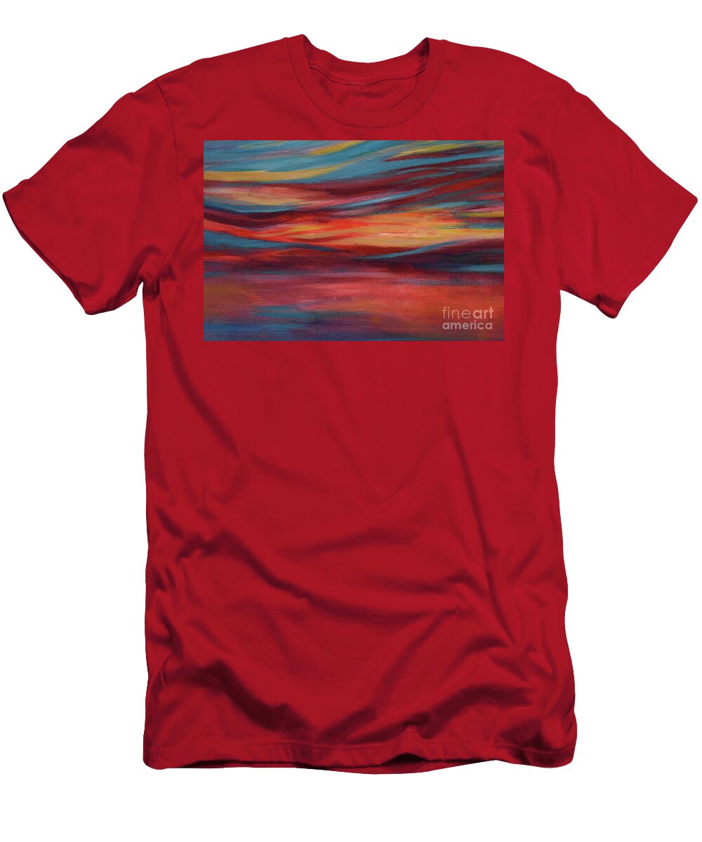 Nature T-Shirt featuring the painting Amazing Sunset Waltz Over The Ocean 02 detail by Leonida Arte