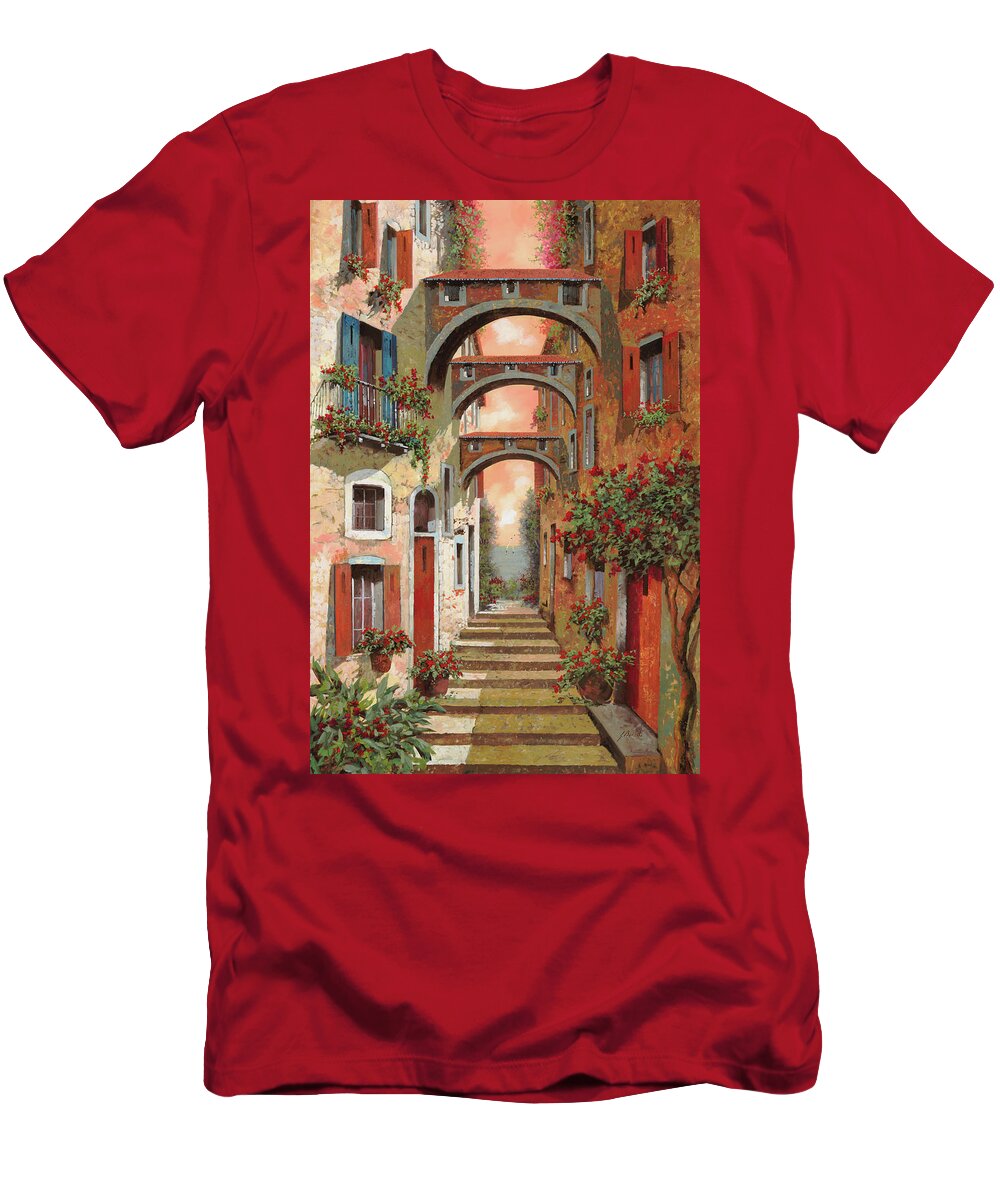 Arches T-Shirt featuring the painting Archetti In Rosso by Guido Borelli