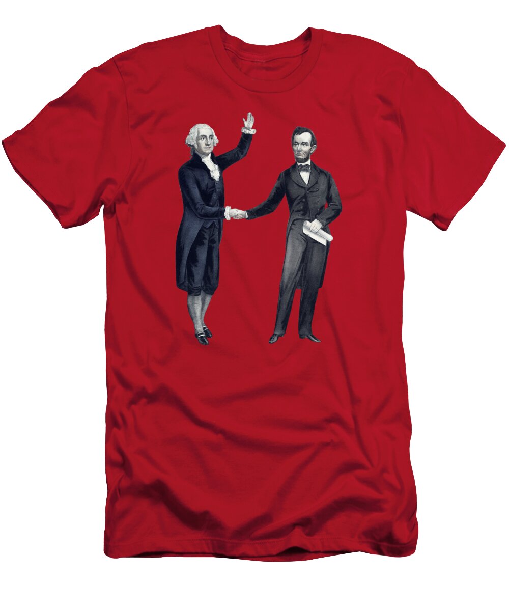 Abraham Lincoln T-Shirt featuring the painting Washington And Lincoln Shaking Hands by War Is Hell Store