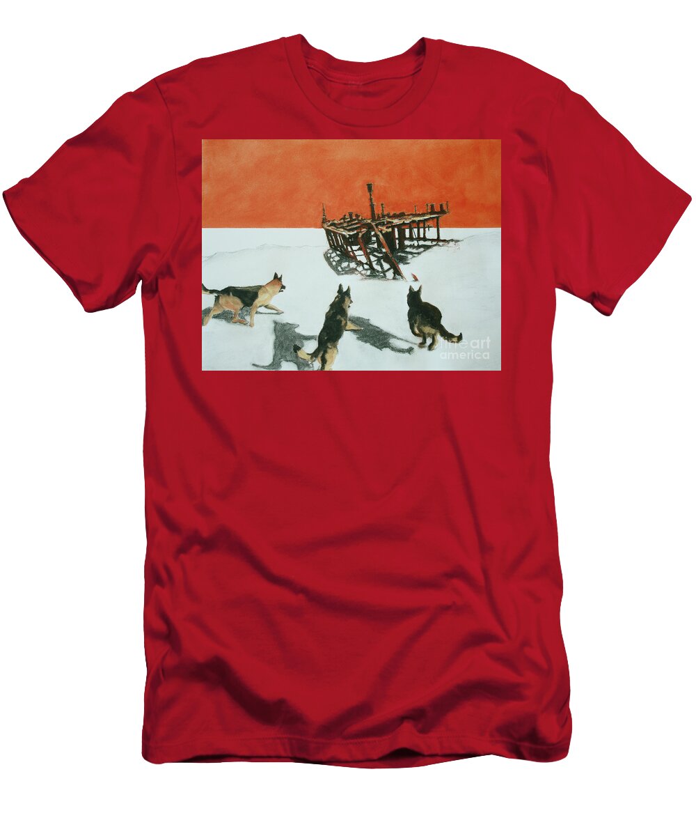 Atomic T-Shirt featuring the mixed media Atomic Dog by PJ Kirk