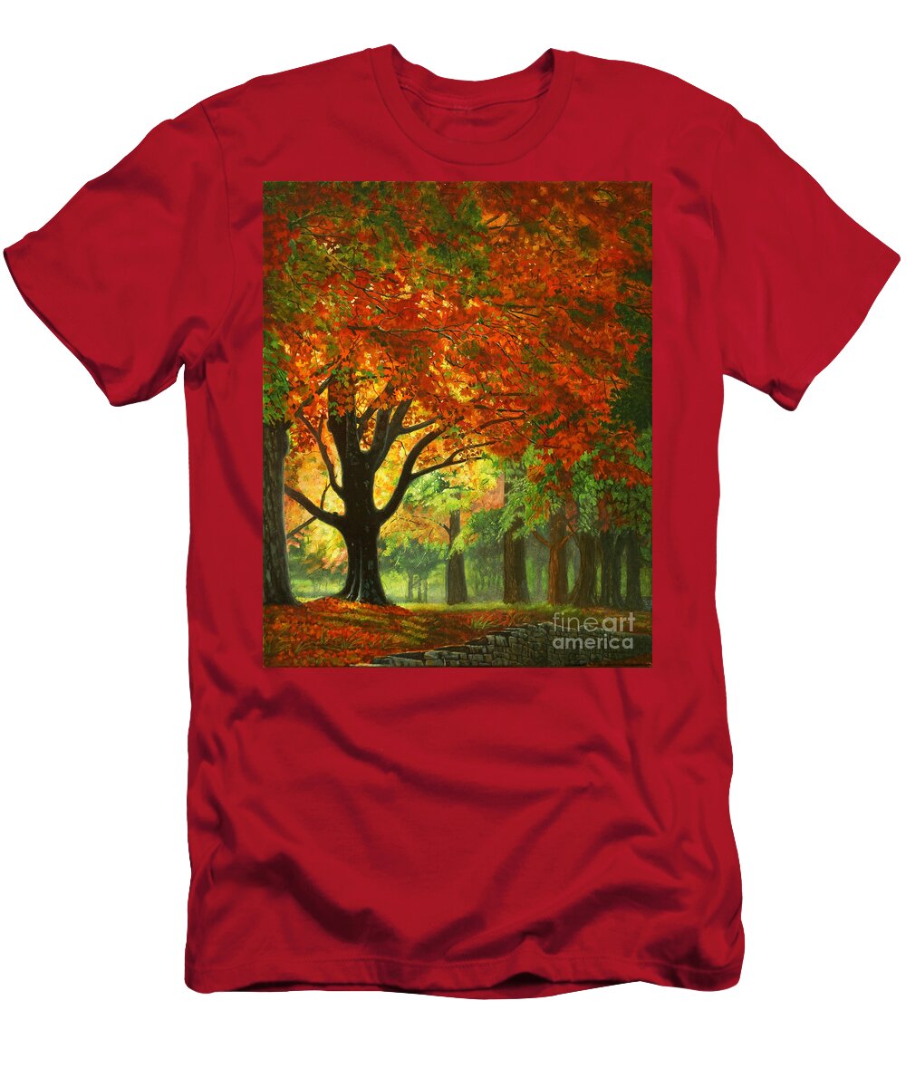 Landscape T-Shirt featuring the painting Autumn Morning by Ken Kvamme