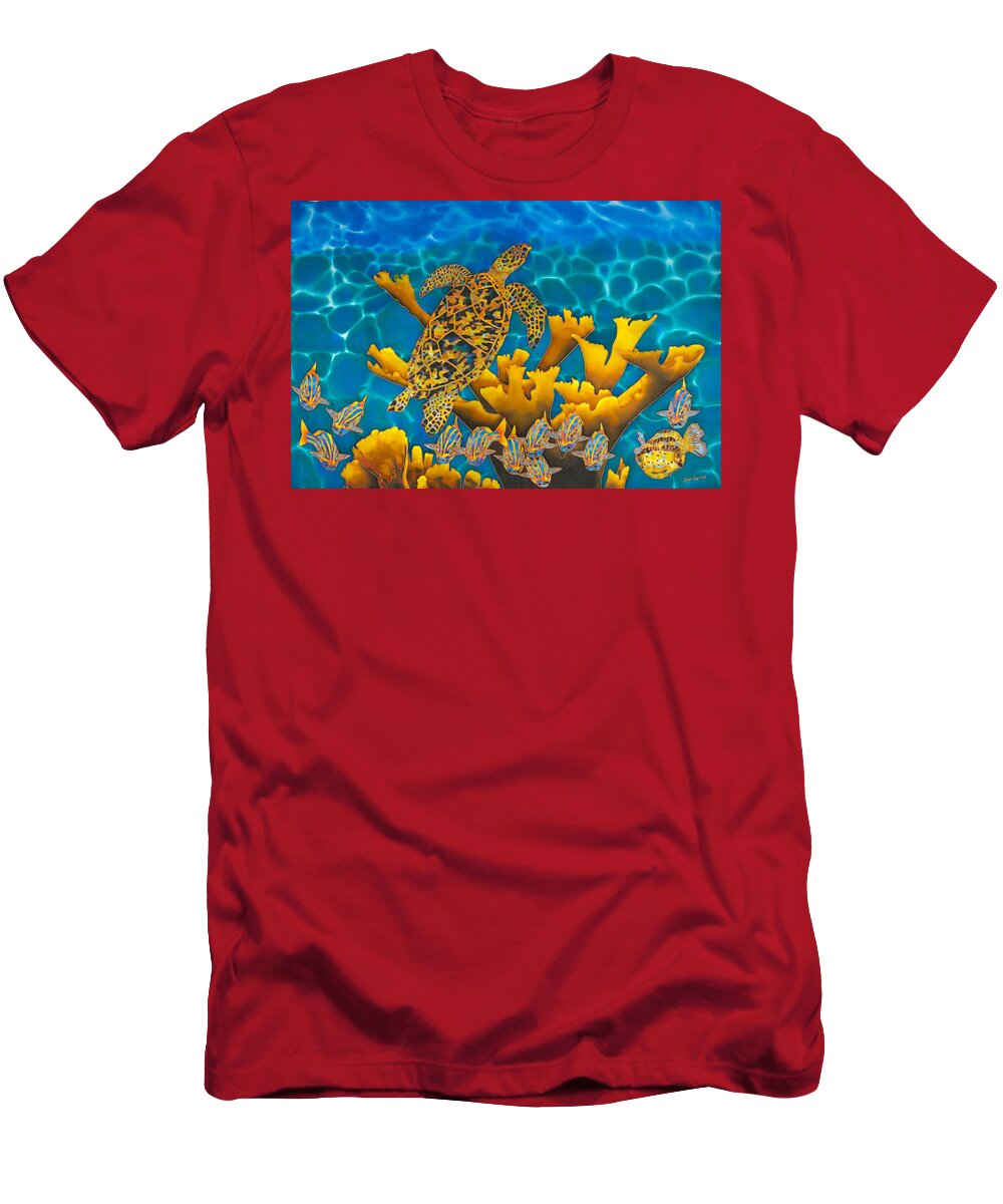 Sea Turtle T-Shirt featuring the painting Balembouche Sea Turtle by Daniel Jean-Baptiste