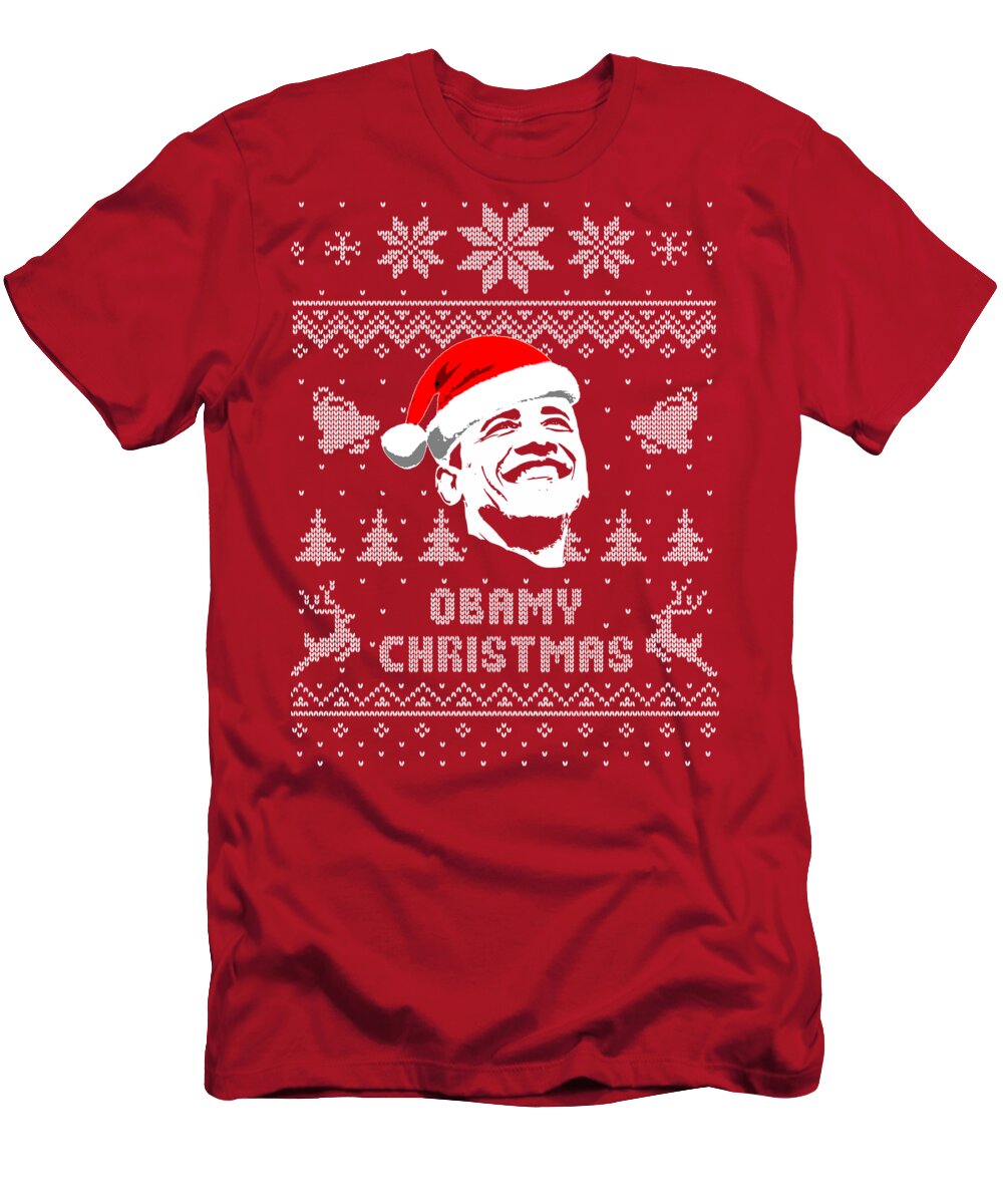 Santa T-Shirt featuring the digital art Barack Obama Obamy Christmas by Filip Schpindel