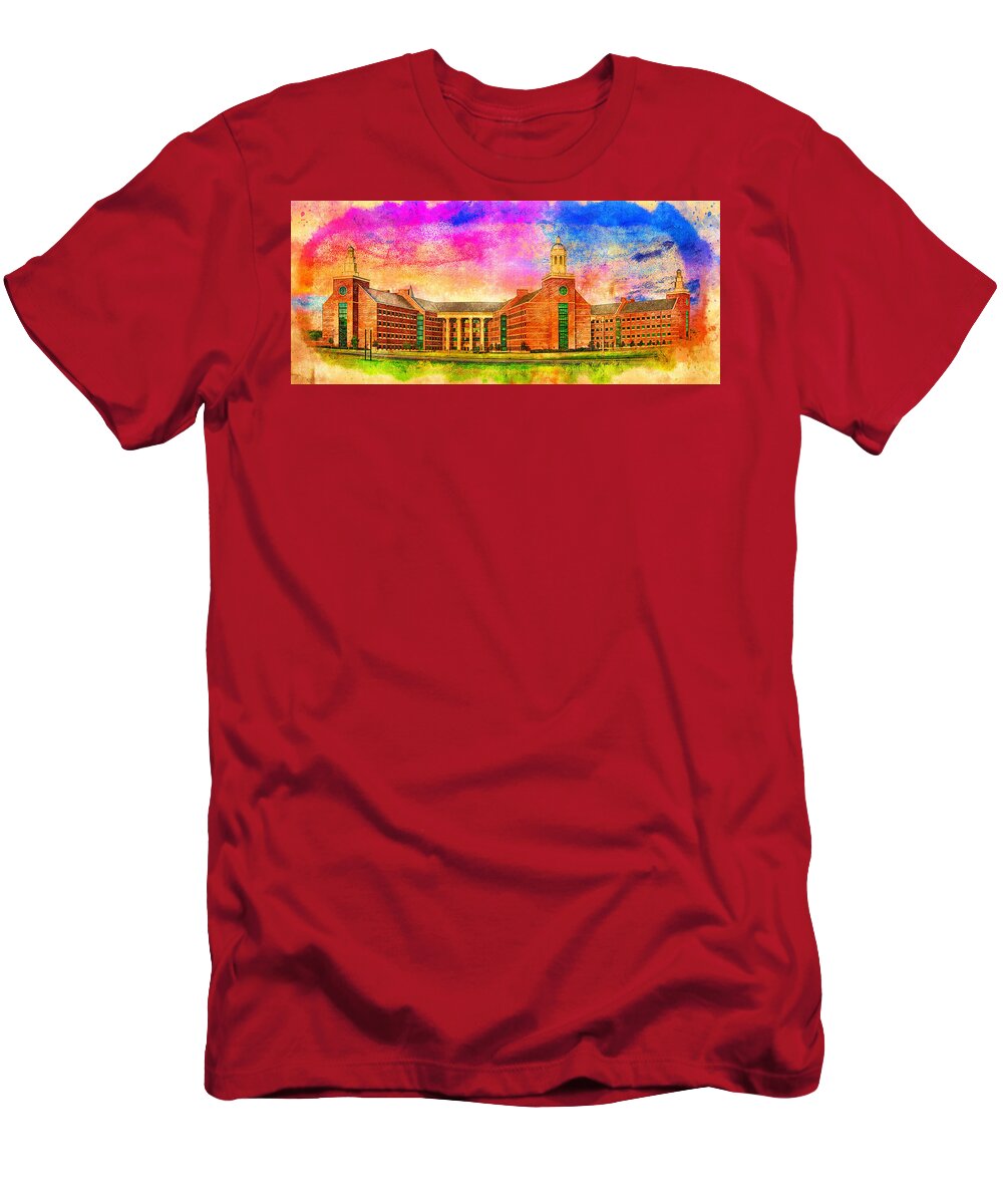 Baylor Science Building T-Shirt featuring the digital art Baylor Science Building of the Baylor University in Waco, Texas - digital painting by Nicko Prints