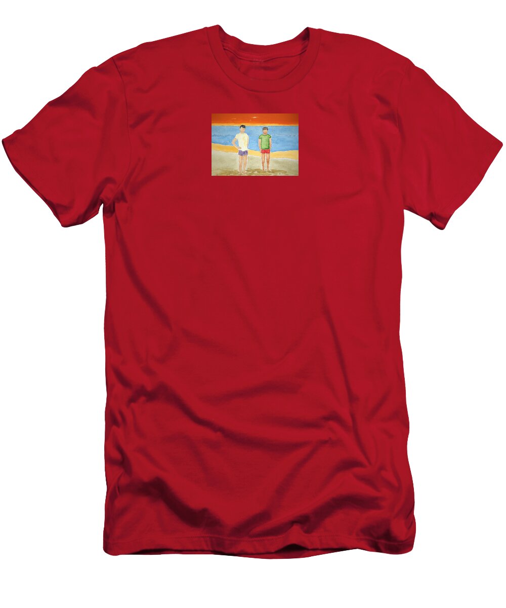 Watercolor T-Shirt featuring the painting Beach Dudes by John Klobucher