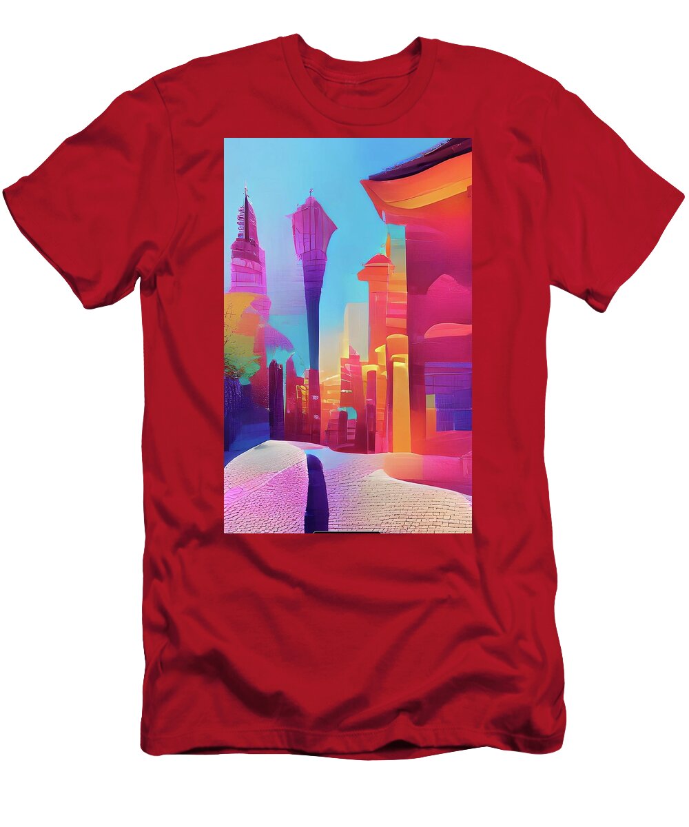  T-Shirt featuring the digital art Beach Town by Rod Turner