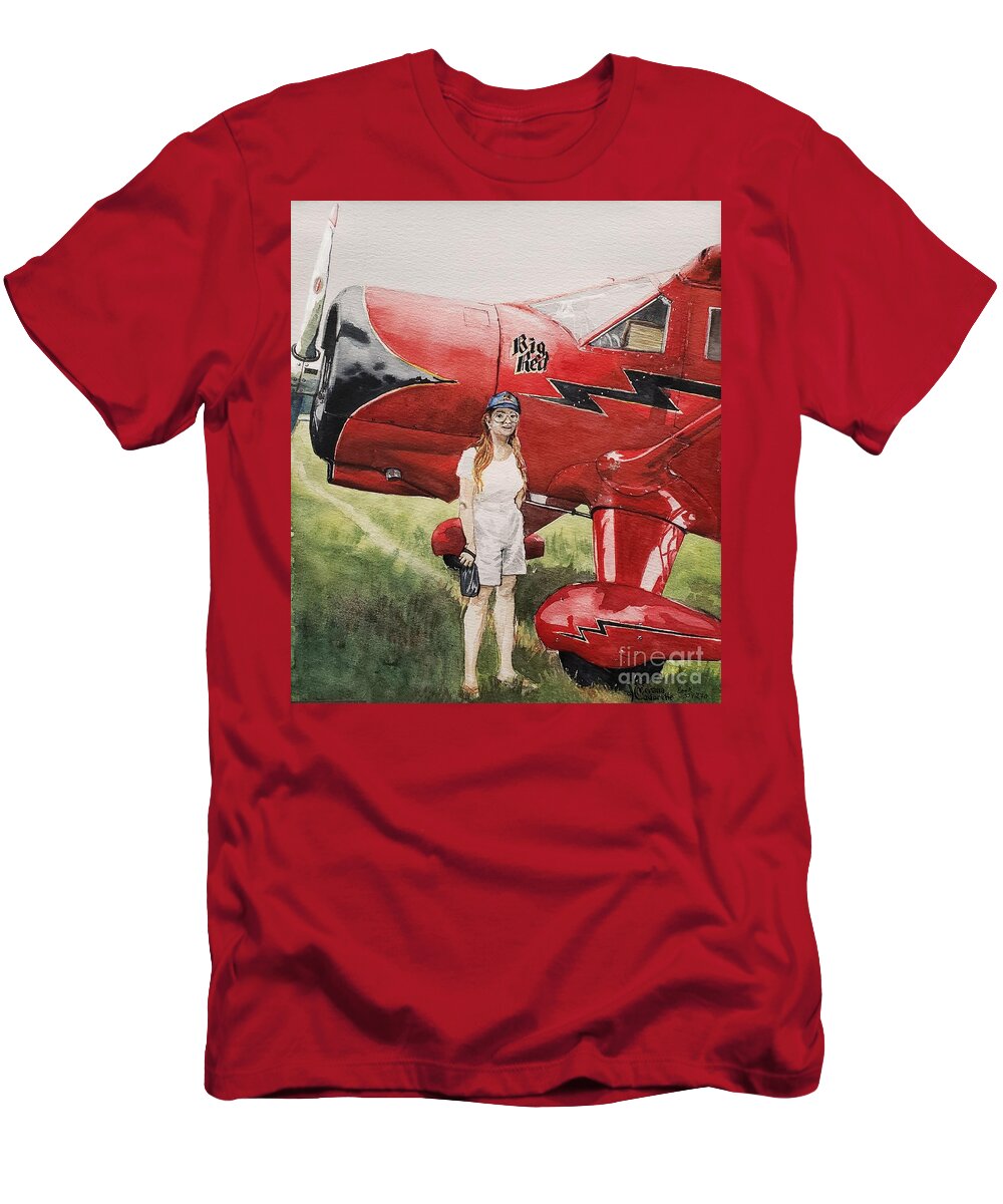 Redhead T-Shirt featuring the painting Big Reds at the Airshow by Merana Cadorette