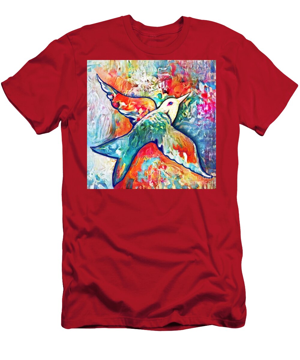 American Art T-Shirt featuring the digital art Bird Flying Solo 011 by Stacey Mayer