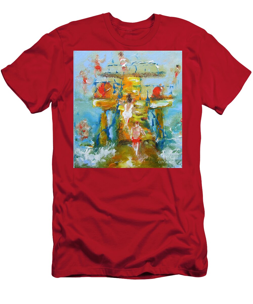 Blackrock Galway T-Shirt featuring the painting Blackrock diving tower galway ireland by Mary Cahalan Lee - aka PIXI