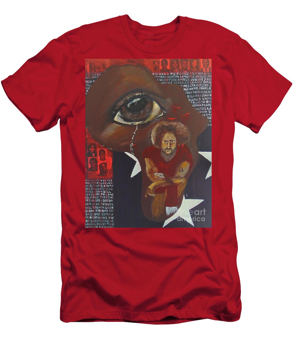 Flag T-Shirt featuring the painting Blood on the Flag by Saundra Johnson