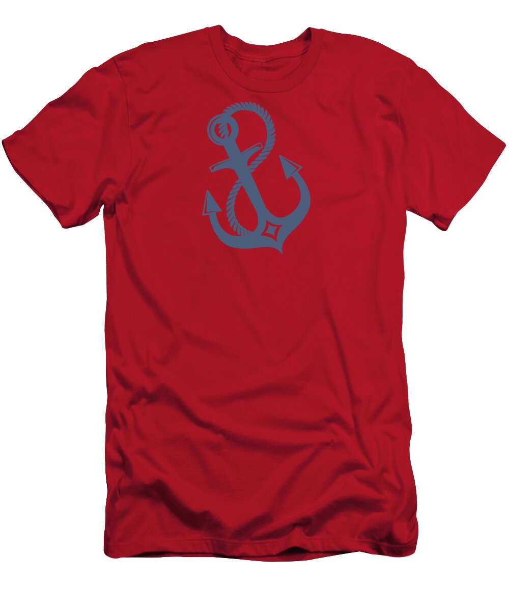 Nautical T-Shirt featuring the digital art Blue anchor by Johanna Virtanen