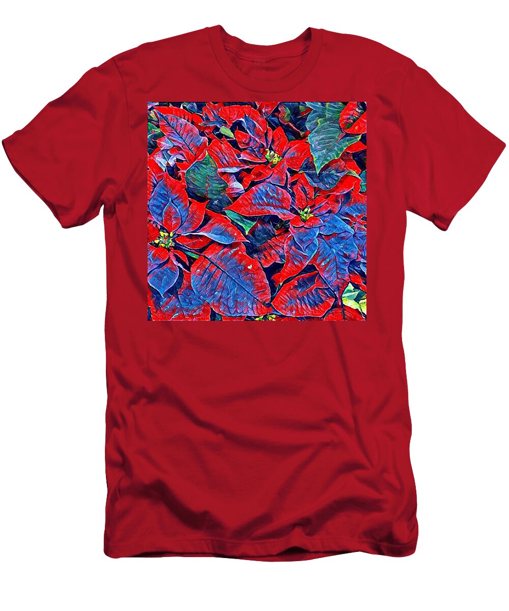 Blue T-Shirt featuring the photograph Blue and Red Poinsettias by Vivian Aumond