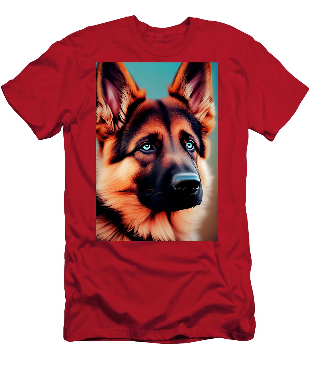 German Shepherd Dog T-Shirt featuring the digital art Blue Eyed German Shepherd by Angie Tirado