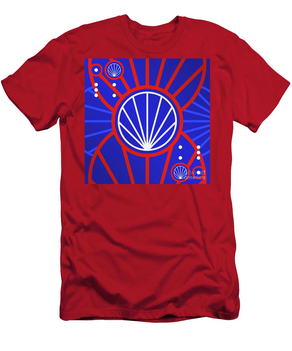 Abstract T-Shirt featuring the mixed media Bold Primary Geometric Glyph Art in Red White and Blue n.0119 by Holy Rock Design