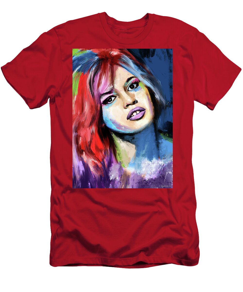 Brigitte T-Shirt featuring the painting Brigitte Bardot painting by Movie World Posters