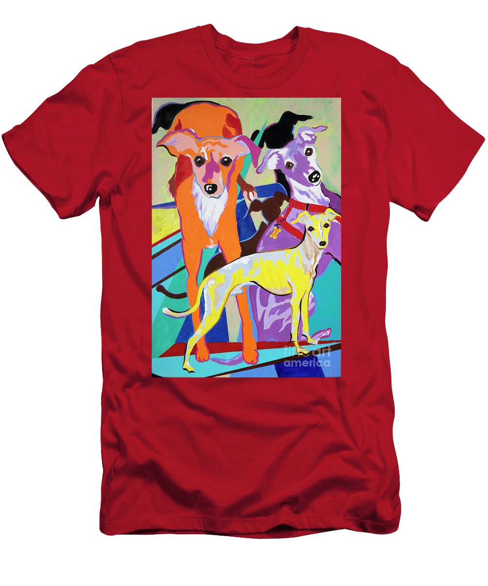 Greyhound Painting On Canvas T-Shirt featuring the painting Cartoon Iggy by Jane Crabtree