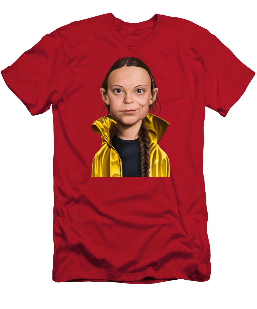 Illustration T-Shirt featuring the digital art Celebrity Sunday - Greta Thunberg by Rob Snow
