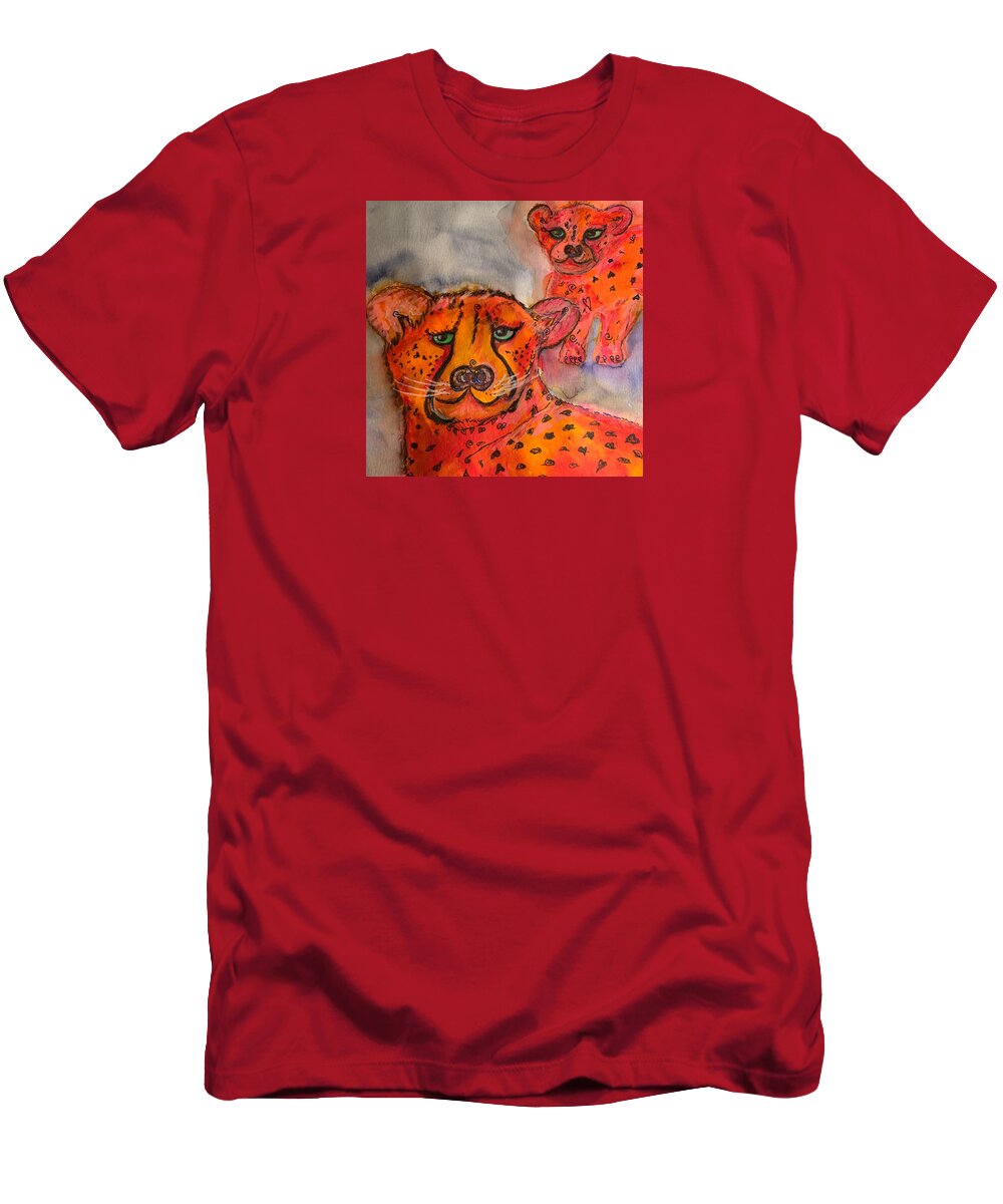 Cheetah T-Shirt featuring the painting Cheetahs by Sandy Rakowitz