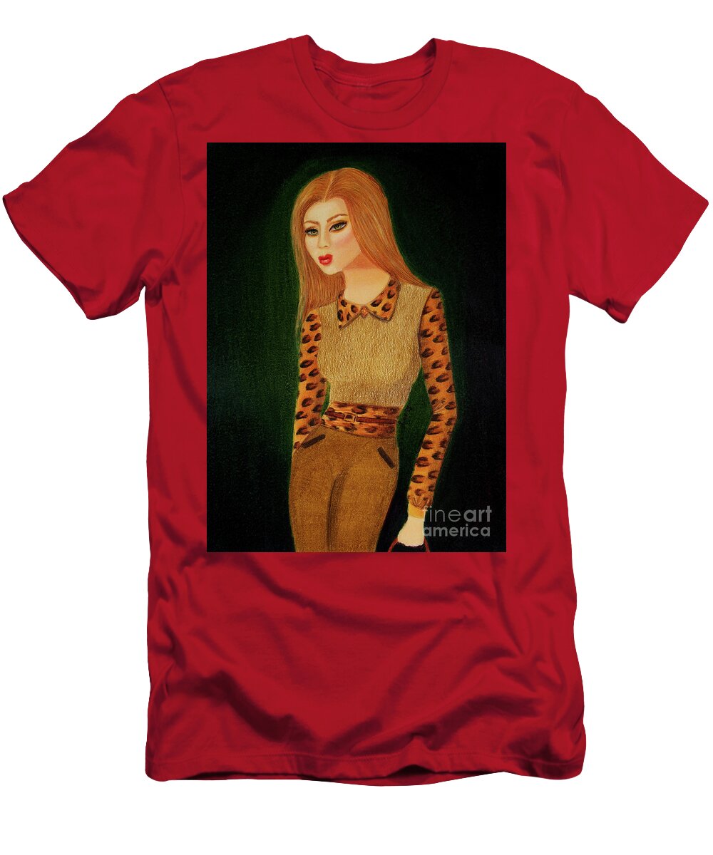 Dorothy Lee Art T-Shirt featuring the painting Chelsea Girl Autumn Pants Suit by Dorothy Lee