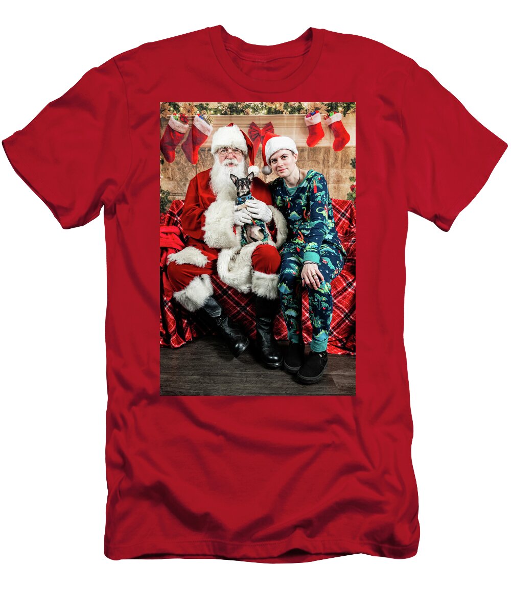 Chloe T-Shirt featuring the photograph Chloe with Santa 3 by Christopher Holmes