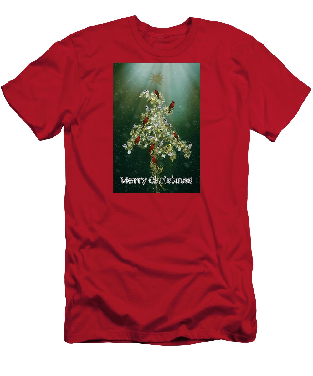 Christmas T-Shirt featuring the photograph Christmas Goldenrod and Songbirds Greeting Card by Carol Senske