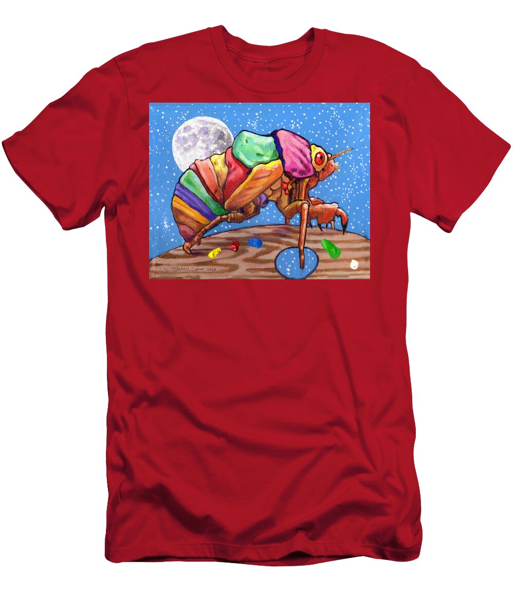 Cicadas T-Shirt featuring the painting Cicadas Shell Palette by John Lautermilch