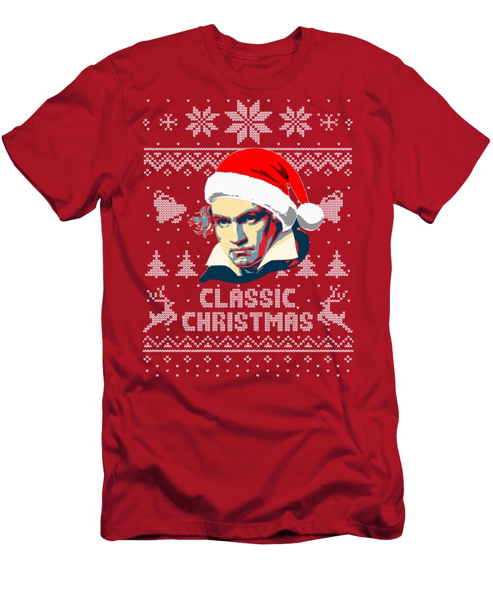 Santa T-Shirt featuring the digital art Classic Christmas Ludwig Van Beethoven by Filip Schpindel