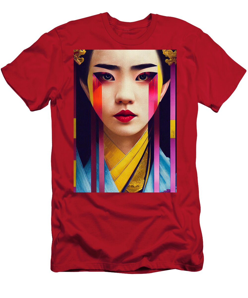 Beautiful T-Shirt featuring the painting close up Portrait of a beautiful samurai prince 9599083b 11ad 8999 93c9 18dfcbfd9d5e by MotionAge Designs