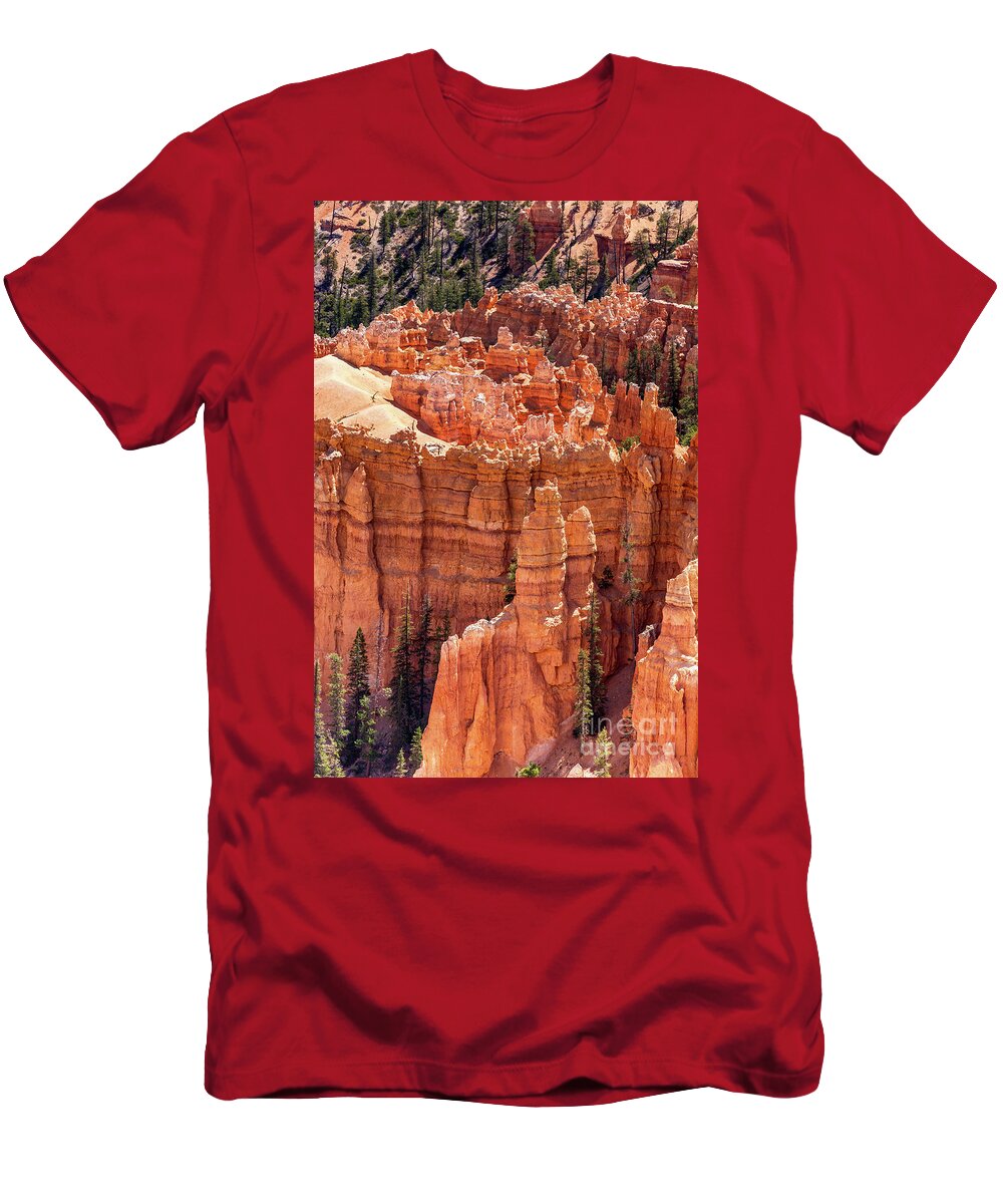 Landscape T-Shirt featuring the photograph Closeup of the Hoodoos, unique and natural sandstone rock formations of Bryce Canyon National Park by Jane Rix