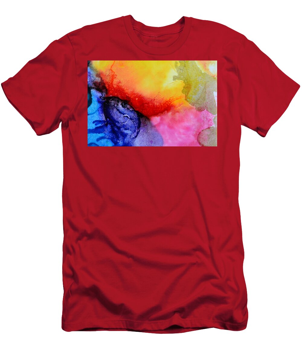 Color Burst T-Shirt featuring the painting Color burst - Abstract Alcohol ink Painting by Marianna Mills