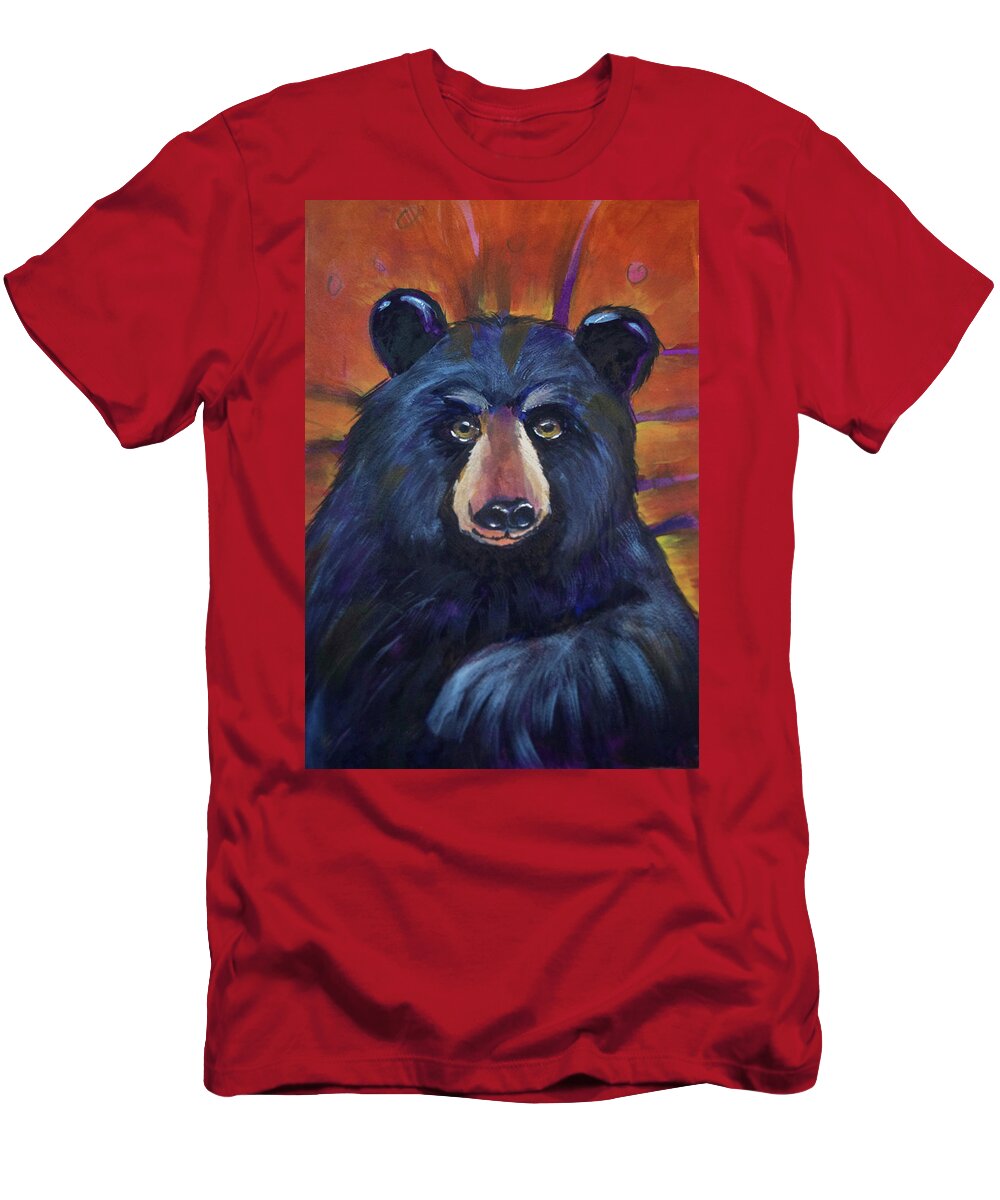 Stylized Black Bear T-Shirt featuring the painting Colorful Black Bear by Jeanette Mahoney