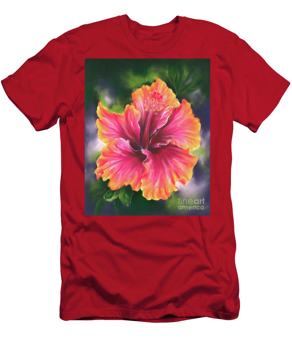 Botanical T-Shirt featuring the painting Colorful Tropical Hibiscus Flower by MM Anderson