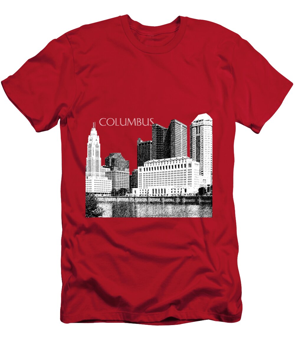 Architecture T-Shirt featuring the digital art Columbus Skyline - Red by DB Artist