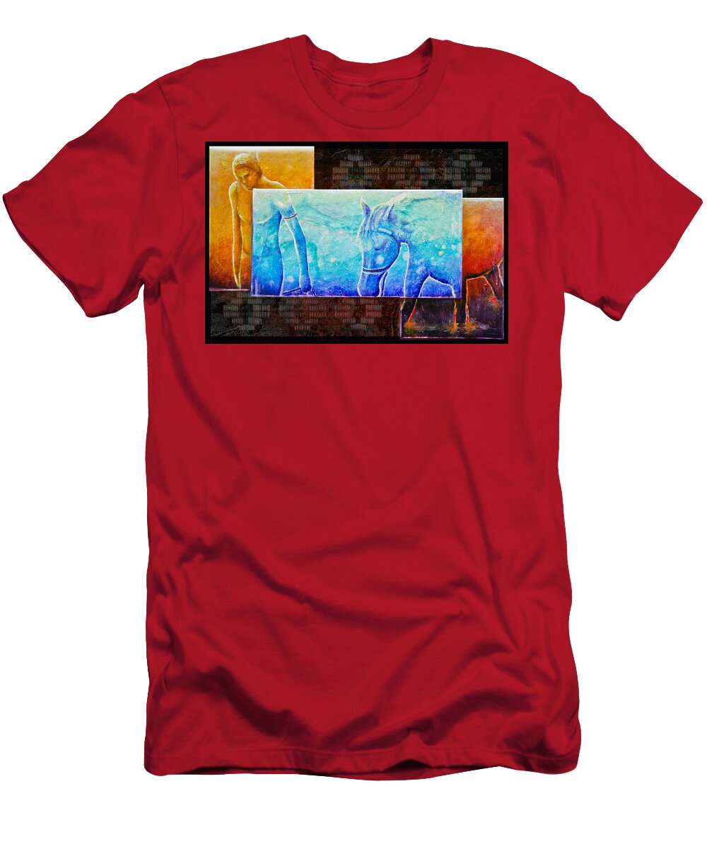 Horse T-Shirt featuring the painting Companions on the Red Road by Kevin Chasing Wolf Hutchins