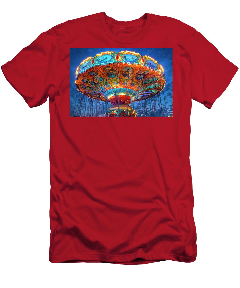 Swing Ride T-Shirt featuring the photograph County Fair Swing Ride by Mark Andrew Thomas