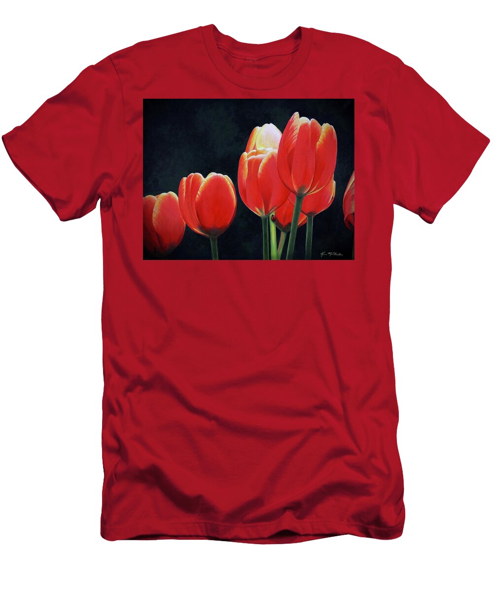 Kim Mcclinton T-Shirt featuring the painting Crimson Affinity by Kim McClinton
