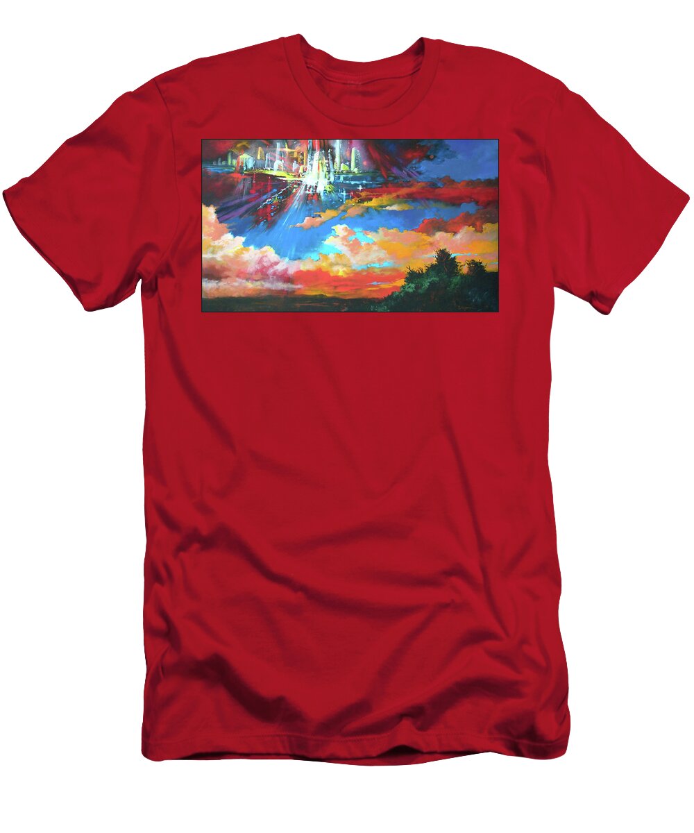Surreal T-Shirt featuring the painting Descent of New Jerusalem by Pat Wagner
