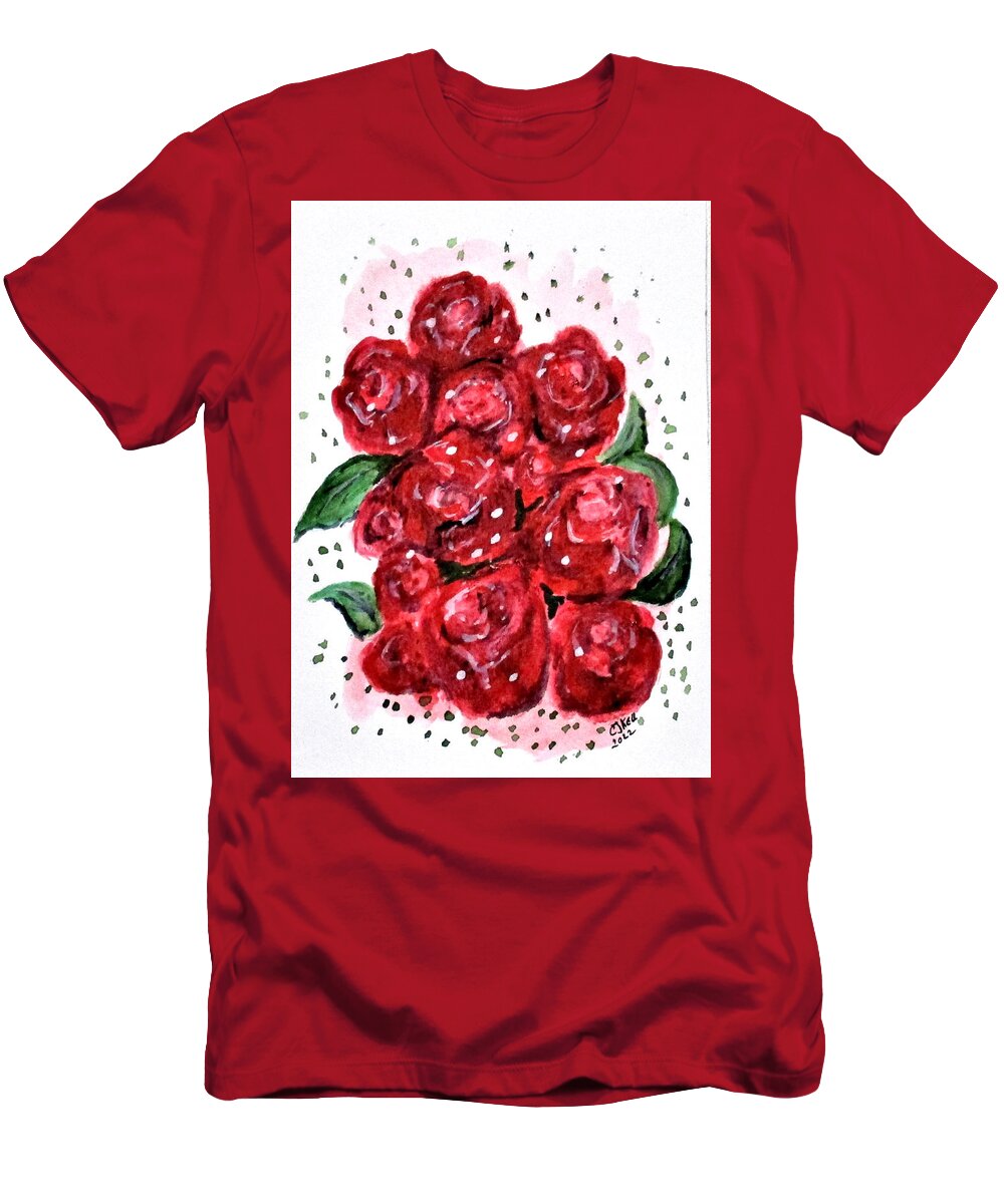 Clyde J. Kell T-Shirt featuring the painting Designer Roses No4. by Clyde J Kell