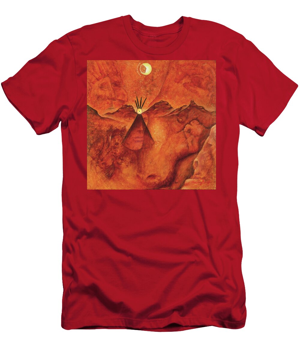 Native American T-Shirt featuring the painting Doorways by Kevin Chasing Wolf Hutchins