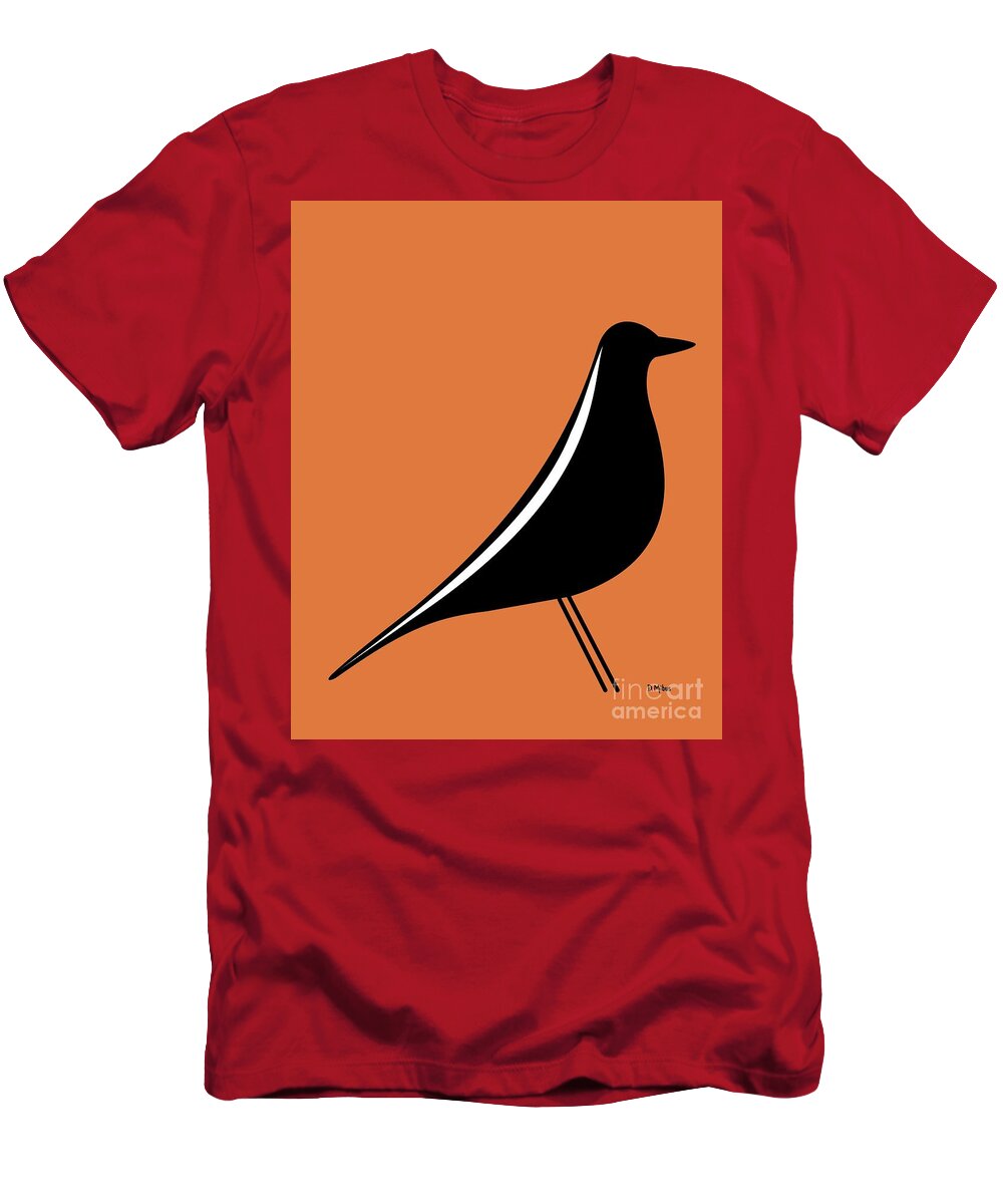 Mid Century Modern T-Shirt featuring the digital art Eames House Bird on Orange by Donna Mibus