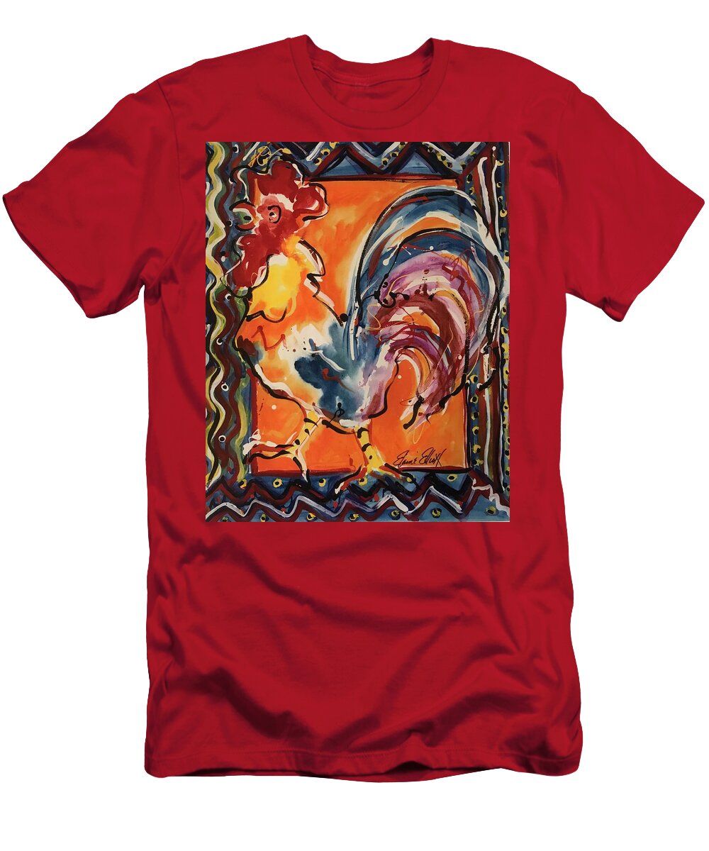 Chicken T-Shirt featuring the painting El Pollo by Elaine Elliott