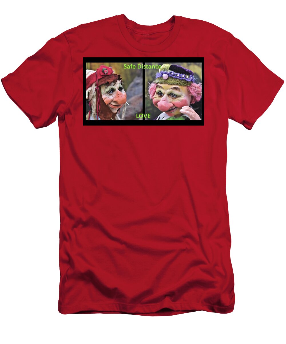 Elf T-Shirt featuring the mixed media Elves Love Safe Distancing by Nancy Ayanna Wyatt