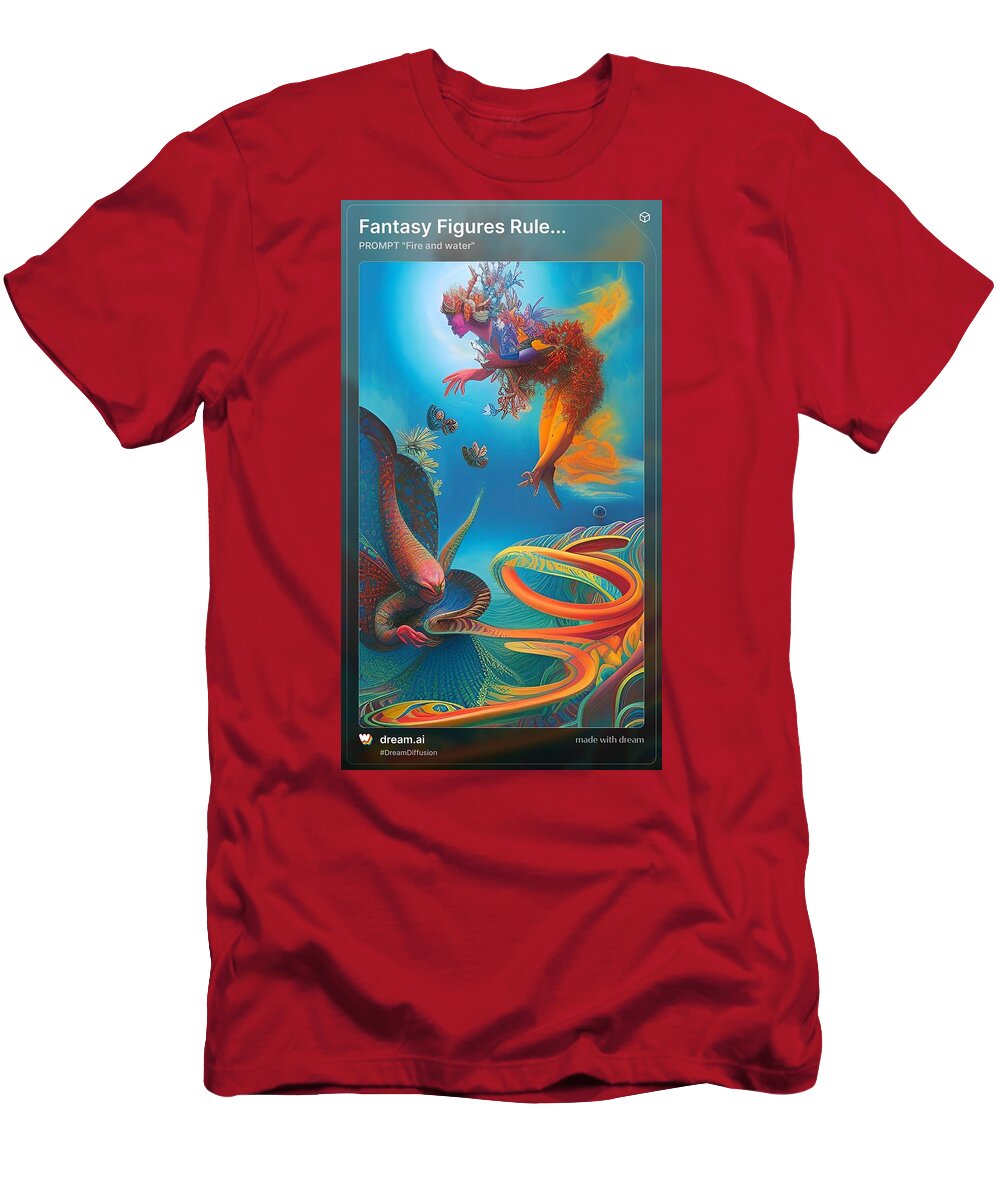 Fantasy T-Shirt featuring the mixed media Fantasy Figures Rule by Nancy Ayanna Wyatt