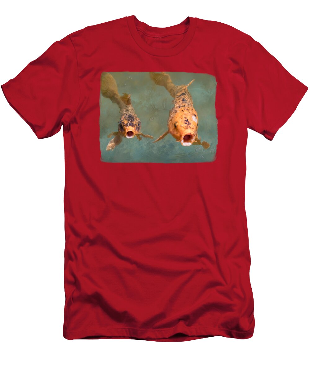 Koi T-Shirt featuring the mixed media Feed Us by Elisabeth Lucas