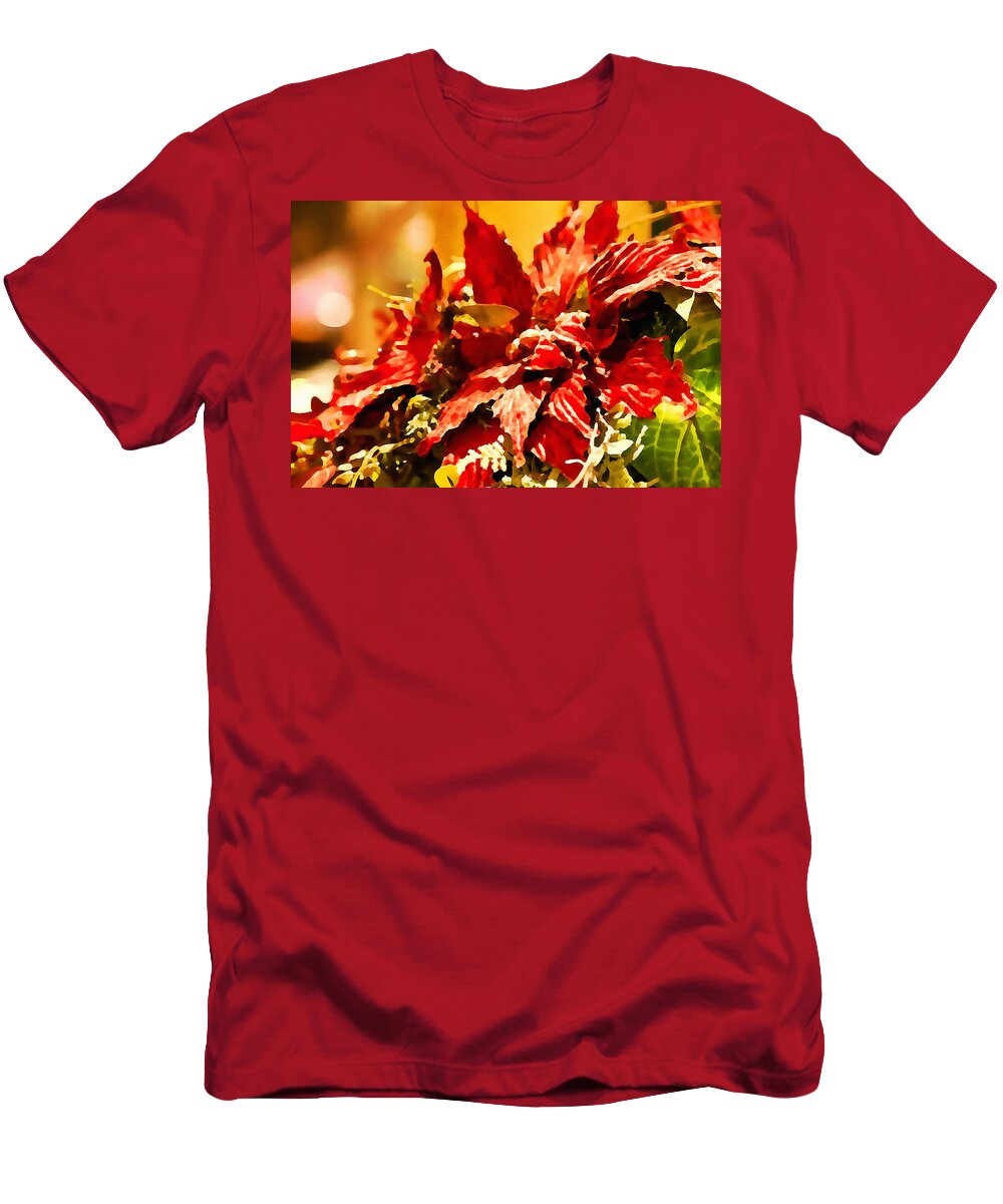 Festive T-Shirt featuring the digital art Festive Red - Happy Holidays by Tatiana Travelways