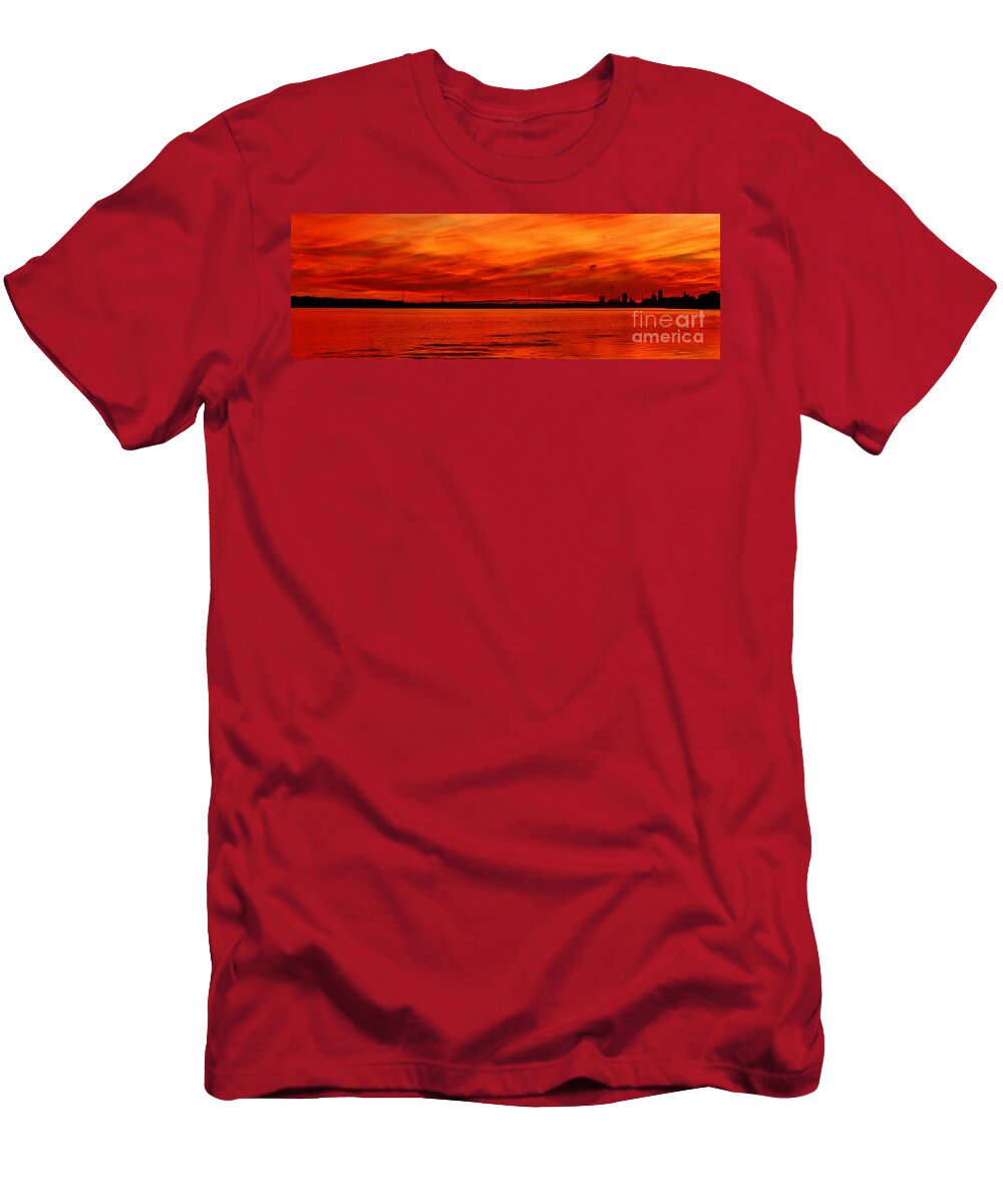 Fire Sky T-Shirt featuring the photograph Fire in the Sky and Water by fototaker Tony