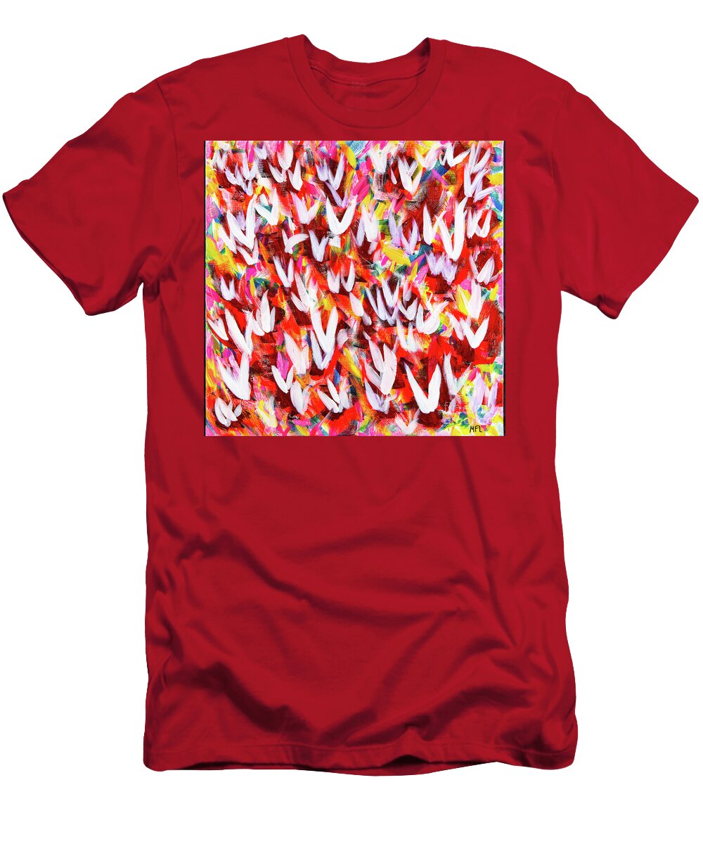 Abstract T-Shirt featuring the digital art Flight Of The White Doves - Colorful Abstract Contemporary Acrylic Painting by Sambel Pedes