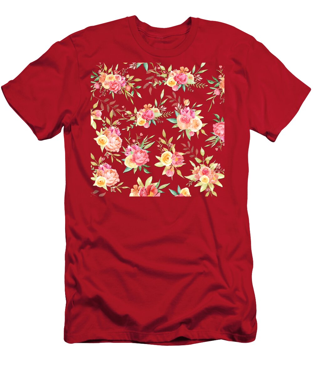 Bouquet T-Shirt featuring the digital art Floral Bouquet Pattern On Taupe by HH Photography of Florida