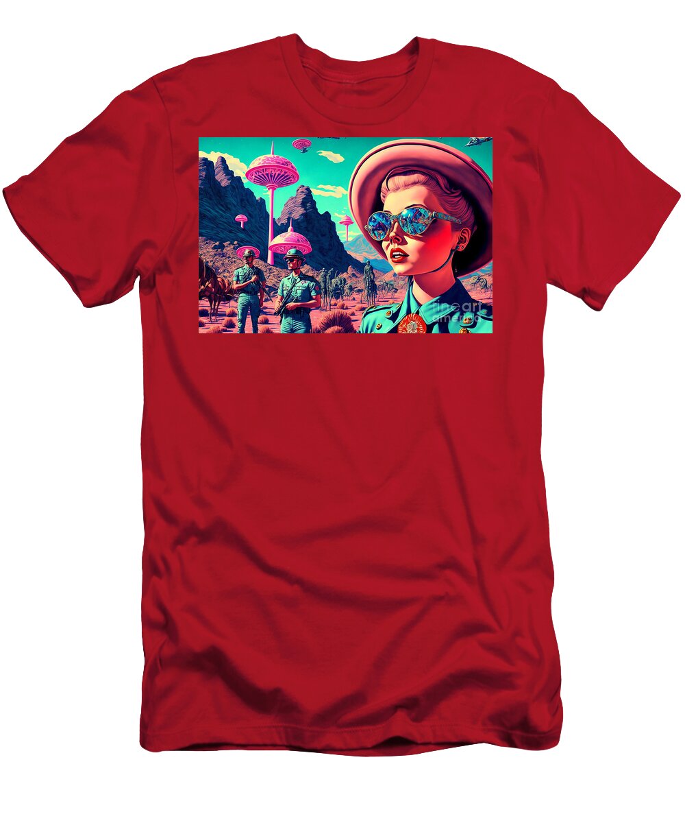 Flying T-Shirt featuring the mixed media Flying Saucer Frenzy XII by Jay Schankman