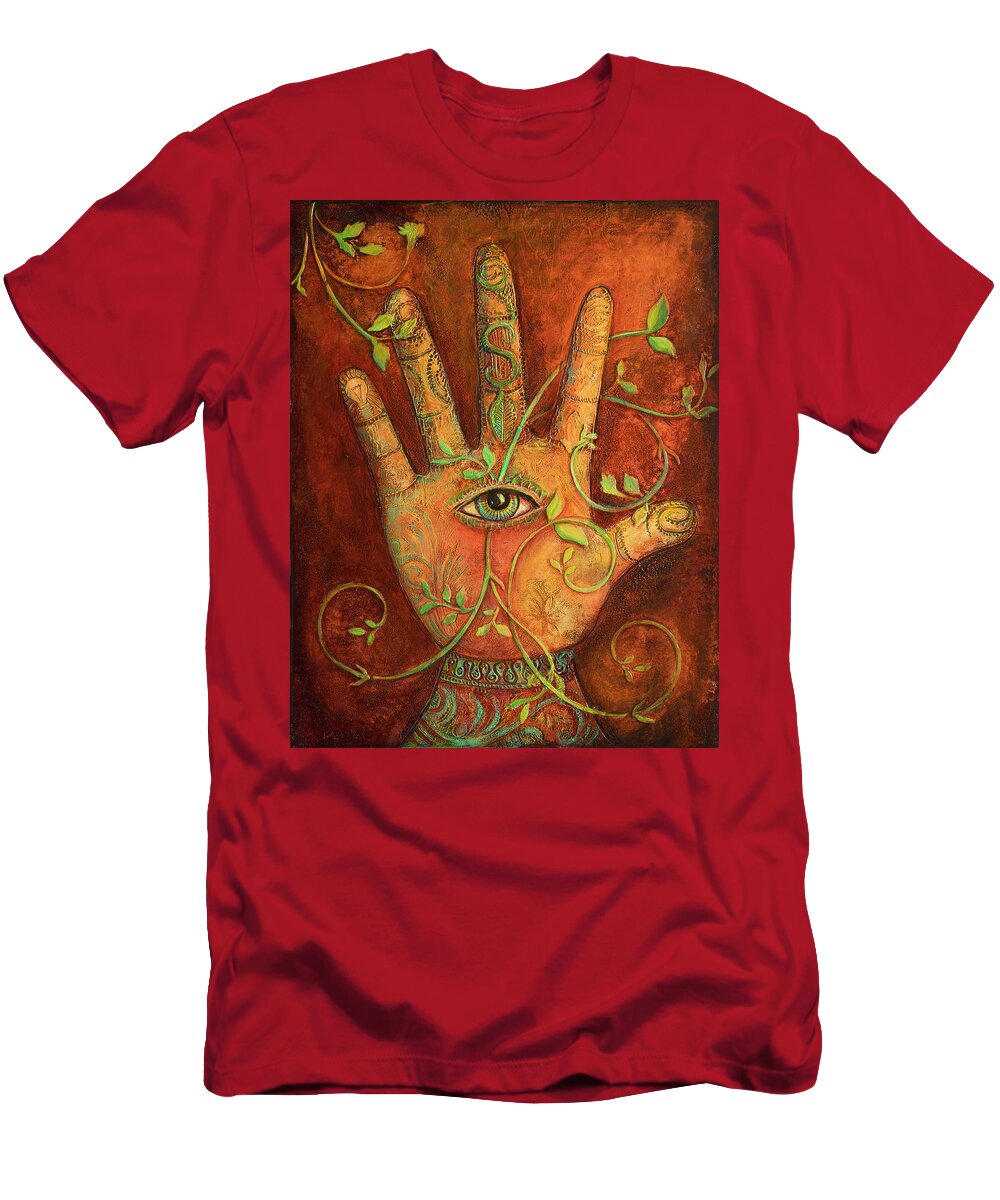 Palm T-Shirt featuring the painting Garden Hand by Mary DeLave